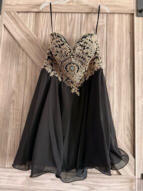 Strapless Black Dress with Gold Embroidery